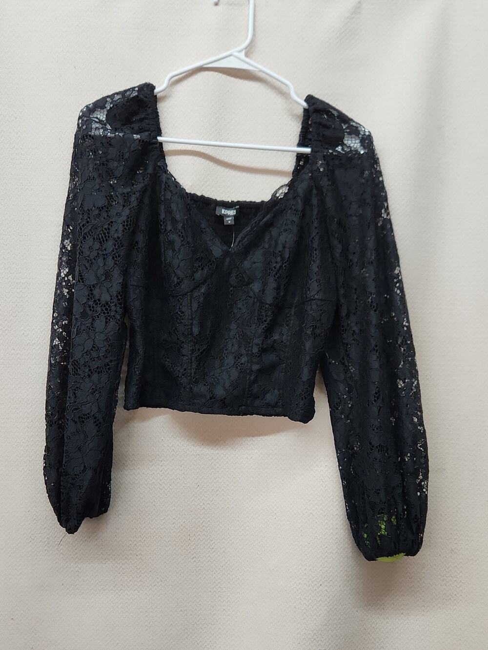 Crop Lace Peasant Top - Black